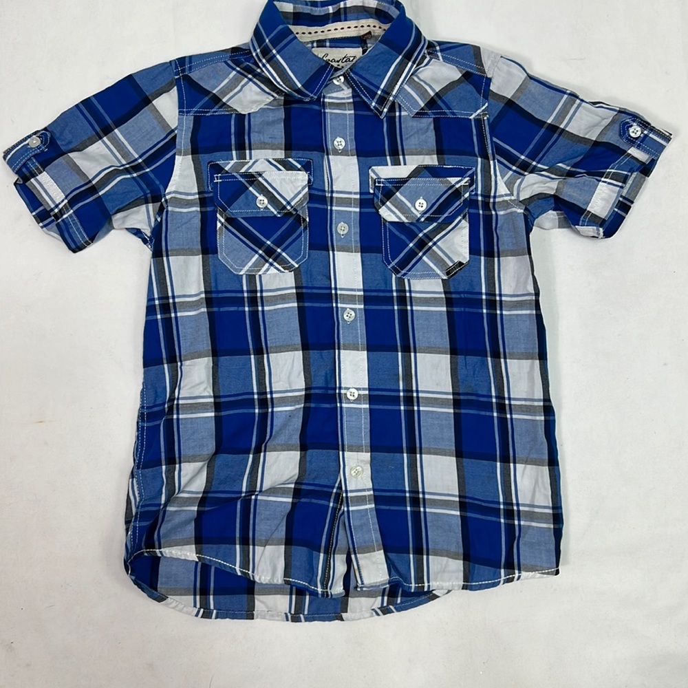 #1648 Coastal Blue & White Plaid Casual Button Up Shirt | Size: M 10/12